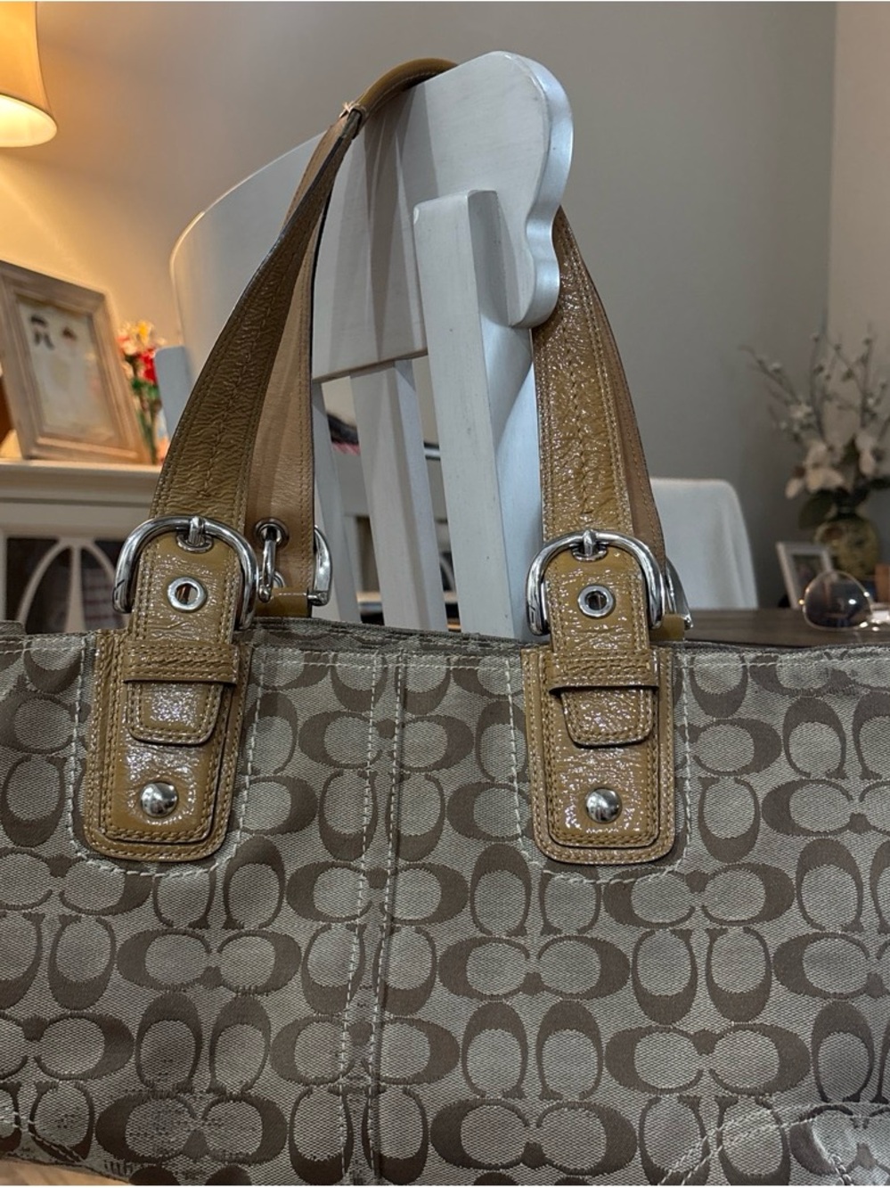 Coach Signature Jacquard Tote in Tan and Brown